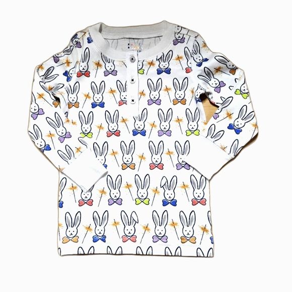 Roller Rabbit White Pajama Top with Colorful Bunny Print - Picture 1 of 4